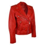 Giacca da motociclista in pelle da donna Brando, nera, rossa e bianca, classica, da motociclista - Knighthood Store