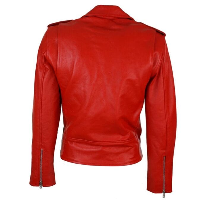 Giacca da motociclista in pelle da donna Brando, nera, rossa e bianca, classica, da motociclista - Knighthood Store