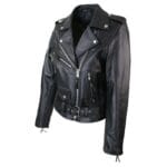 Giacca da motociclista in pelle da donna Brando, nera, rossa e bianca, classica, da motociclista - Knighthood Store