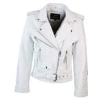 Giacca da motociclista in pelle da donna Brando, nera, rossa e bianca, classica, da motociclista - Knighthood Store