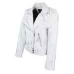 Giacca da motociclista in pelle da donna Brando, nera, rossa e bianca, classica, da motociclista - Knighthood Store