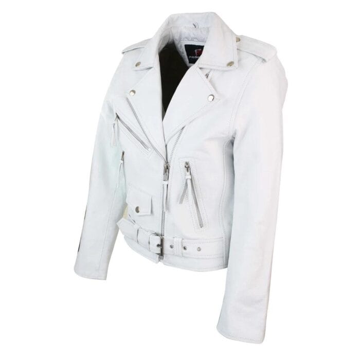 Giacca da motociclista in pelle da donna Brando, nera, rossa e bianca, classica, da motociclista - Knighthood Store