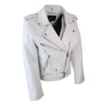 Giacca da motociclista in pelle da donna Brando, nera, rossa e bianca, classica, da motociclista - Knighthood Store