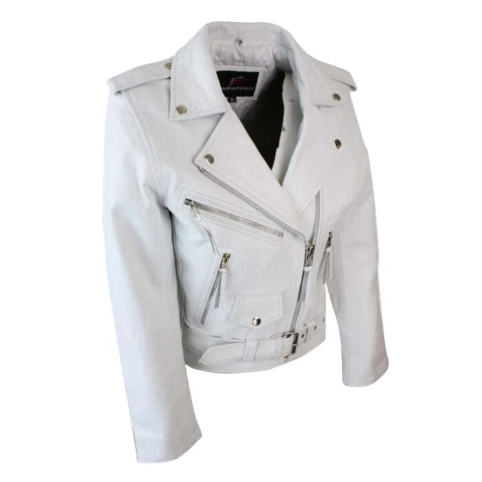 Giacca da motociclista in pelle da donna Brando, nera, rossa e bianca, classica, da motociclista - Knighthood Store