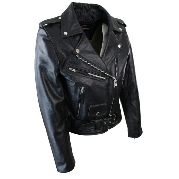 Giacca da motociclista in pelle da donna Brando, nera, rossa e bianca, classica, da motociclista - Knighthood Store