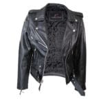 Giacca da motociclista in pelle da donna Brando, nera, rossa e bianca, classica, da motociclista - Knighthood Store