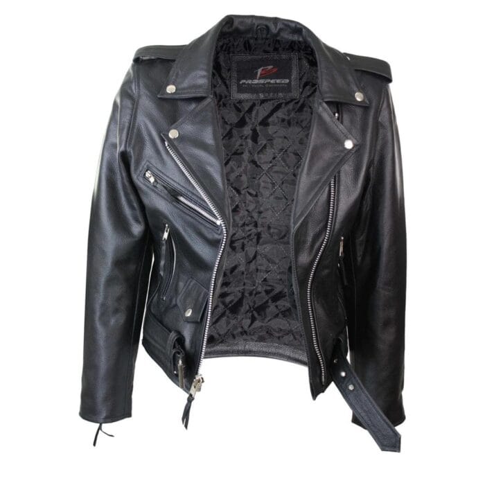Giacca da motociclista in pelle da donna Brando, nera, rossa e bianca, classica, da motociclista - Knighthood Store