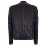 Mens Slim Fit Vintage Navy Washed Real Leather Jacket Nehru Grandad Collar Biker - Knighthood Store