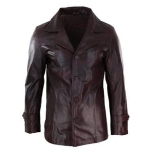 Giacca da uomo in vera pelle, classica, stile casual elegante, colore: nero vino - Knighthood Store