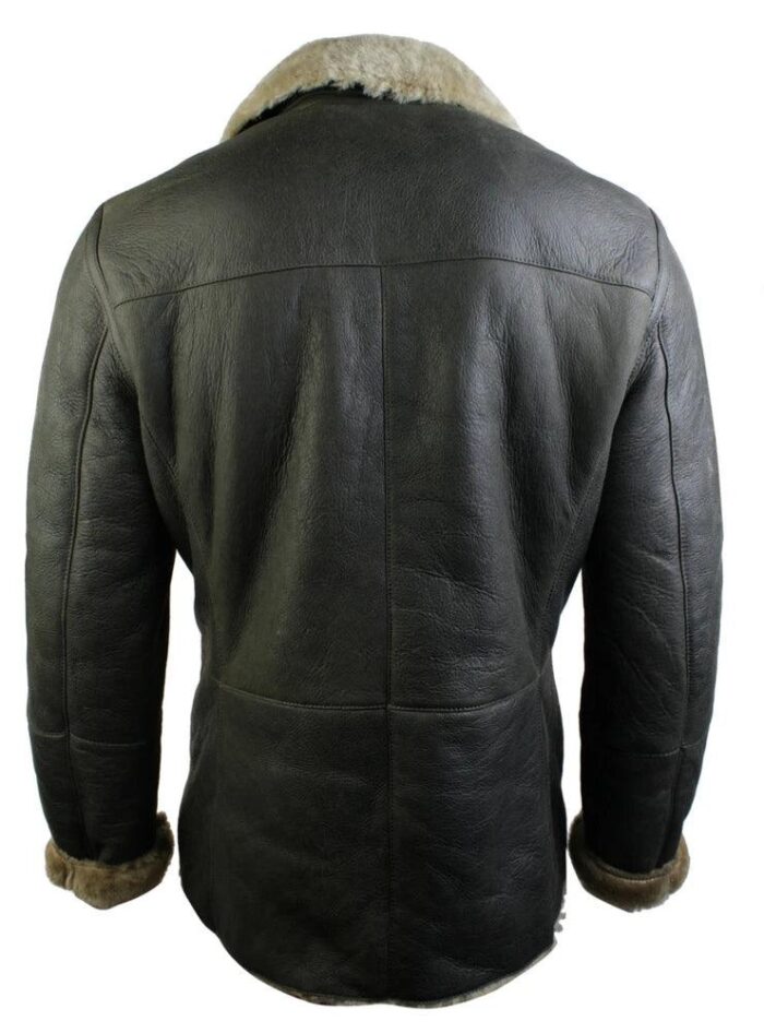 Mens Real Shearling German Navy Sheepskin Double Breasted Jacket Vintage Brown - Knighthood Store