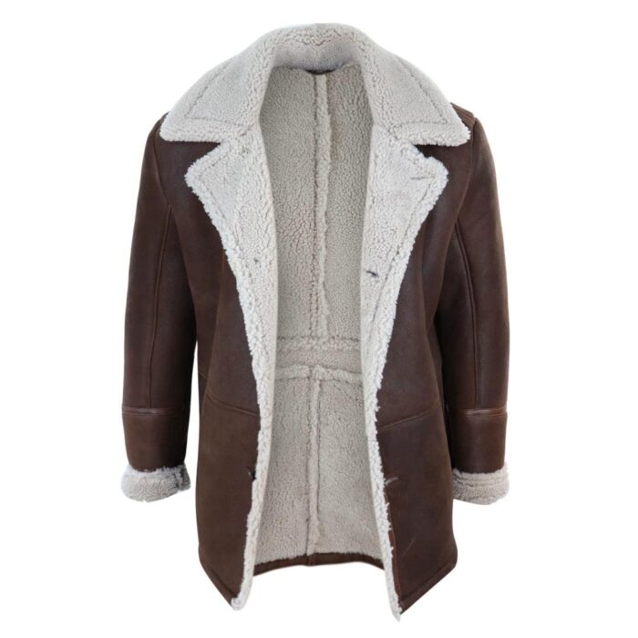 Mens Real Sheepskin Coat Button Vintage German WW2 Captain Marine Jacket - Knighthood Store