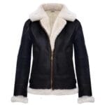 Giacca da aviatore da donna in vera pelle di montone con cappuccio, bianca e marrone - Knighthood Store