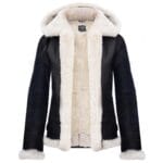 Giacca da aviatore da donna in vera pelle di montone con cappuccio, bianca e marrone - Knighthood Store
