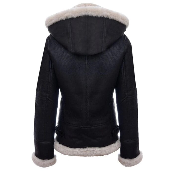 Giacca da aviatore da donna in vera pelle di montone con cappuccio, bianca e marrone - Knighthood Store