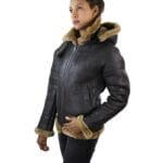 Veste aviateur à capuche en cuir de mouton véritable pour femme - Knighthood Store