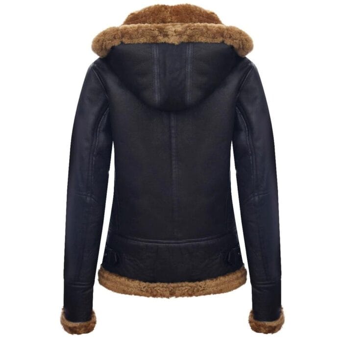 Giacca da aviatore da donna in vera pelle di montone shearling con cappuccio, modello Ginger - Knighthood Store