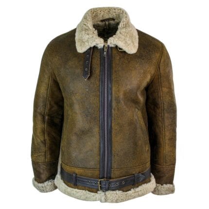 Mens Vintage Antique Sherling Sheepskin Cream Fur Air Force Pilot RAF Jacket - Knighthood Store