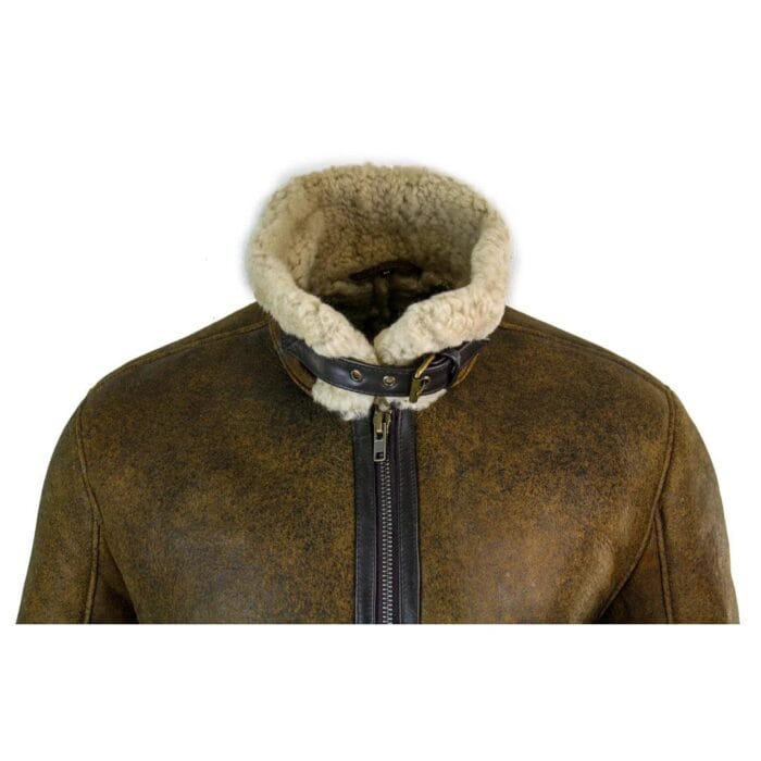 Mens Vintage Antique Sherling Sheepskin Cream Fur Air Force Pilot RAF Jacket - Knighthood Store
