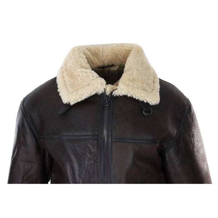 Mens Brown Real Sheepskin Flying Jacket Zipped Cream Fur Classic WW2 Pilot Military - Knighthood Store