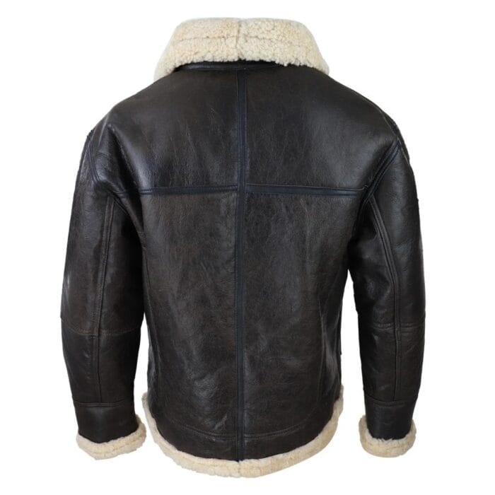 Mens Brown Real Sheepskin Flying Jacket Zipped Cream Fur Classic WW2 Pilot Military - Knighthood Store