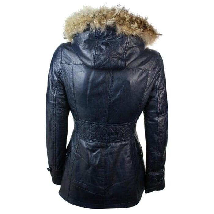 Damen Echtleder Trenchcoat Schwarz Mittellang Winter Retro Dufflecoat mit Kapuze - Knighthood Store