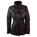 Trench mi-long à capuche en cuir véritable noir pour femme - Knighthood Store