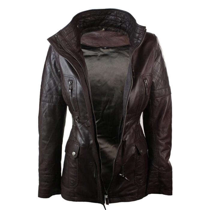 Damen Echtleder Trenchcoat Schwarz Mittellang Winter Retro Dufflecoat mit Kapuze - Knighthood Store