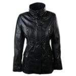 Trench mi-long à capuche en cuir véritable noir pour femme - Knighthood Store