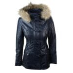 Trench mi-long à capuche en cuir véritable noir pour femme - Knighthood Store
