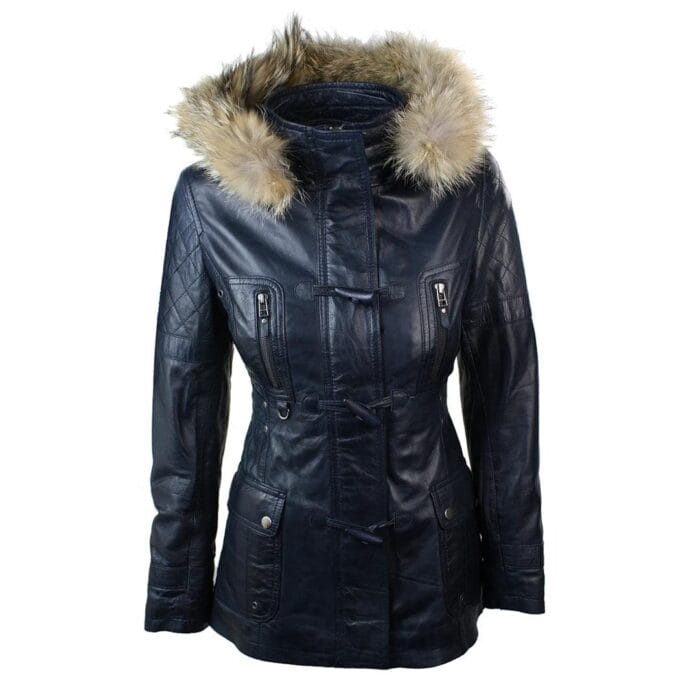 Damen Echtleder Trenchcoat Schwarz Mittellang Winter Retro Dufflecoat mit Kapuze - Knighthood Store