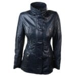 Trench mi-long à capuche en cuir véritable noir pour femme - Knighthood Store