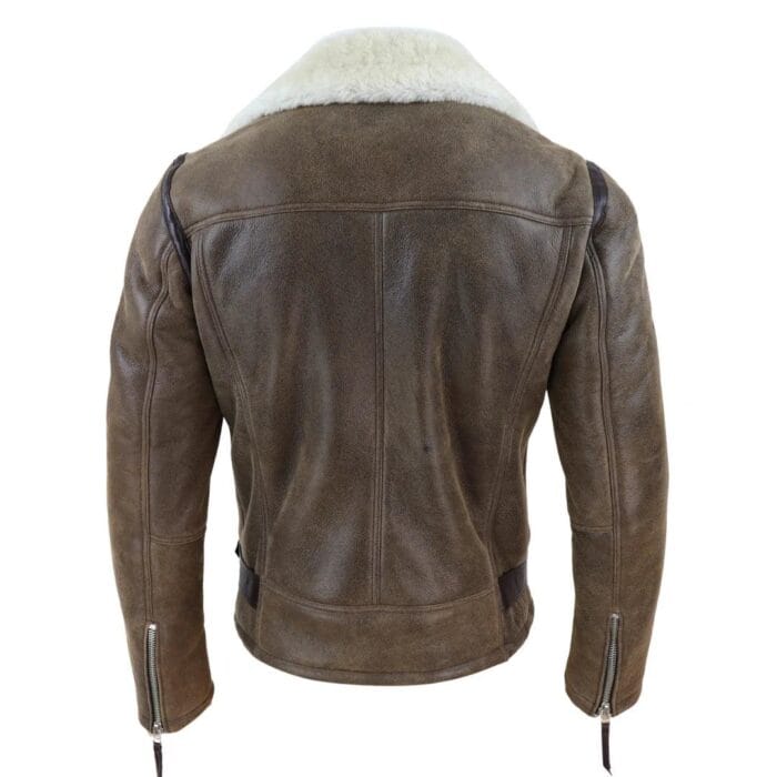 Mens Vintage Real Sheepskin Cross Zip Flying Jacket Pilot Flight Belt Fit Brando - Knighthood Store
