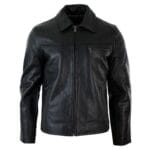 Giacca da uomo classica in vera pelle morbida con cerniera e colletto a scatola, vestibilità casual elegante - Knighthood Store