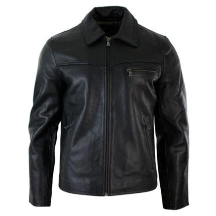 Chaqueta clásica de cuero auténtico suave para hombre, con cuello y cremallera, estilo informal elegante - Knighthood Store