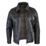 Giacca da uomo classica in vera pelle morbida con cerniera e colletto a scatola, vestibilità casual elegante - Knighthood Store