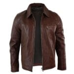 Giacca da uomo classica in vera pelle morbida con cerniera e colletto a scatola, vestibilità casual elegante - Knighthood Store