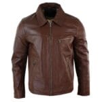 Giacca da uomo classica in vera pelle morbida con cerniera e colletto a scatola, vestibilità casual elegante - Knighthood Store
