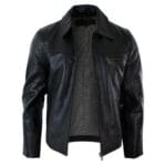 Giacca da uomo classica in vera pelle morbida con cerniera e colletto a scatola, vestibilità casual elegante - Knighthood Store