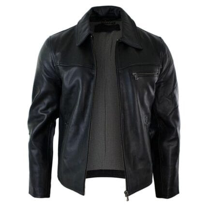 Chaqueta clásica de cuero auténtico suave para hombre, con cuello y cremallera, estilo informal elegante - Knighthood Store