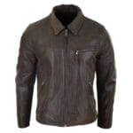 Giacca da uomo classica in vera pelle morbida con cerniera e colletto a scatola, vestibilità casual elegante - Knighthood Store