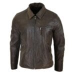Giacca da uomo classica in vera pelle morbida con cerniera e colletto a scatola, vestibilità casual elegante - Knighthood Store