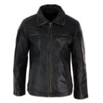 Giacca da uomo classica in vera pelle morbida con cerniera e colletto a scatola, vestibilità casual elegante - Knighthood Store
