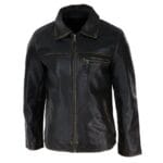 Giacca da uomo classica in vera pelle morbida con cerniera e colletto a scatola, vestibilità casual elegante - Knighthood Store