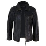 Giacca da uomo classica in vera pelle morbida con cerniera e colletto a scatola, vestibilità casual elegante - Knighthood Store