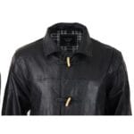 Mens Black Real Leather Duffle Jacket Coat Toggle Classic Fisherman Hooded 3/4 - Knighthood Store