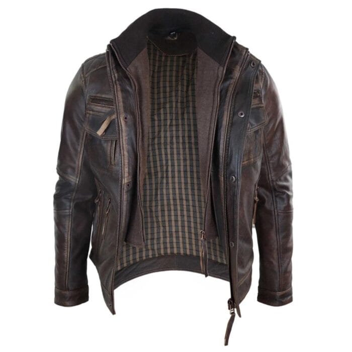 Giacca da motociclista in vera pelle anticata da uomo, marrone vintage - Knighthood Store