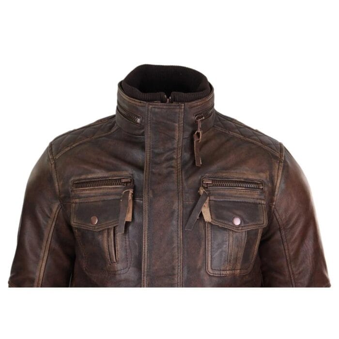 Giacca da motociclista in vera pelle anticata da uomo, marrone vintage - Knighthood Store