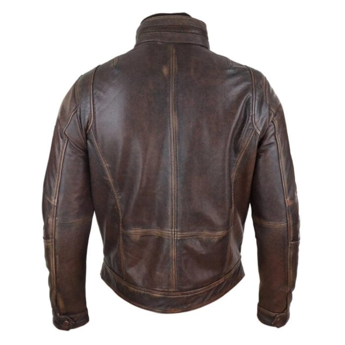 Giacca da motociclista in vera pelle anticata da uomo, marrone vintage - Knighthood Store