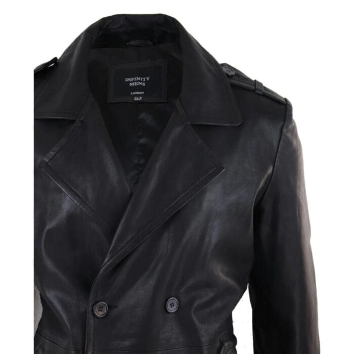 Mens Real Leather 3/4 Double Breasted Pea Coat Sherlock Brown Sailor Classic - Knighthood Store