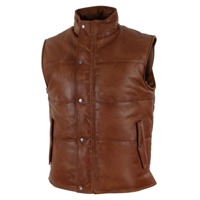 Chaleco de piel auténtica para hombre, acolchado, con cremallera, informal - Knighthood Store